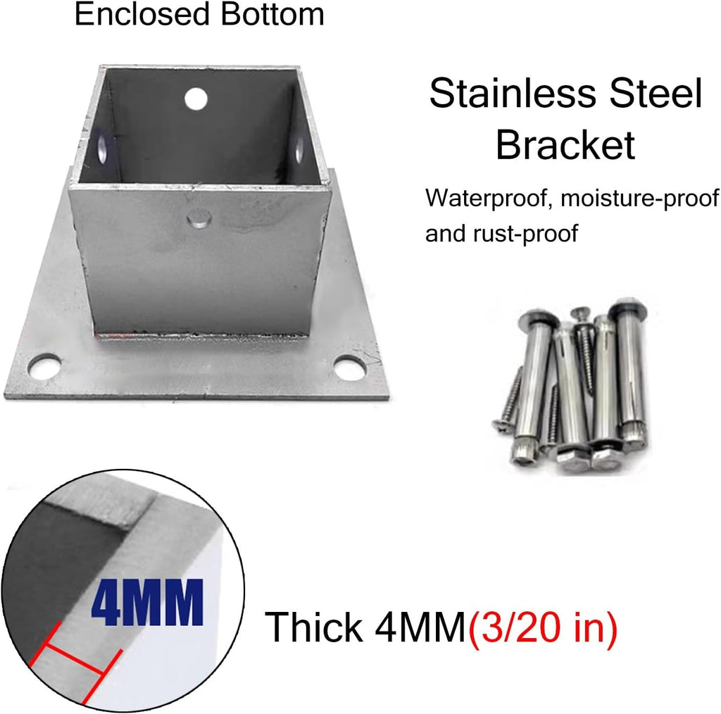 Stainless Steel Fence Post Bracket Decking Post Base for Deck Porch Handrail Railing Support, for Concrete, Pergola Stand Boots/Square Mailbox Post Anchors(140x140 mm (5.5x5.5 in))