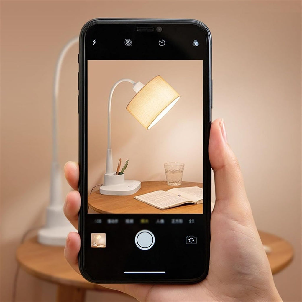Table Lamps LED Desk Lamp with Fabric Lampshade, 360° Adjustable Desk Lamp Reading Light with Pen Holder and Phone Holder, for Home Office, 59' Power Cord Nightstand Lamps
