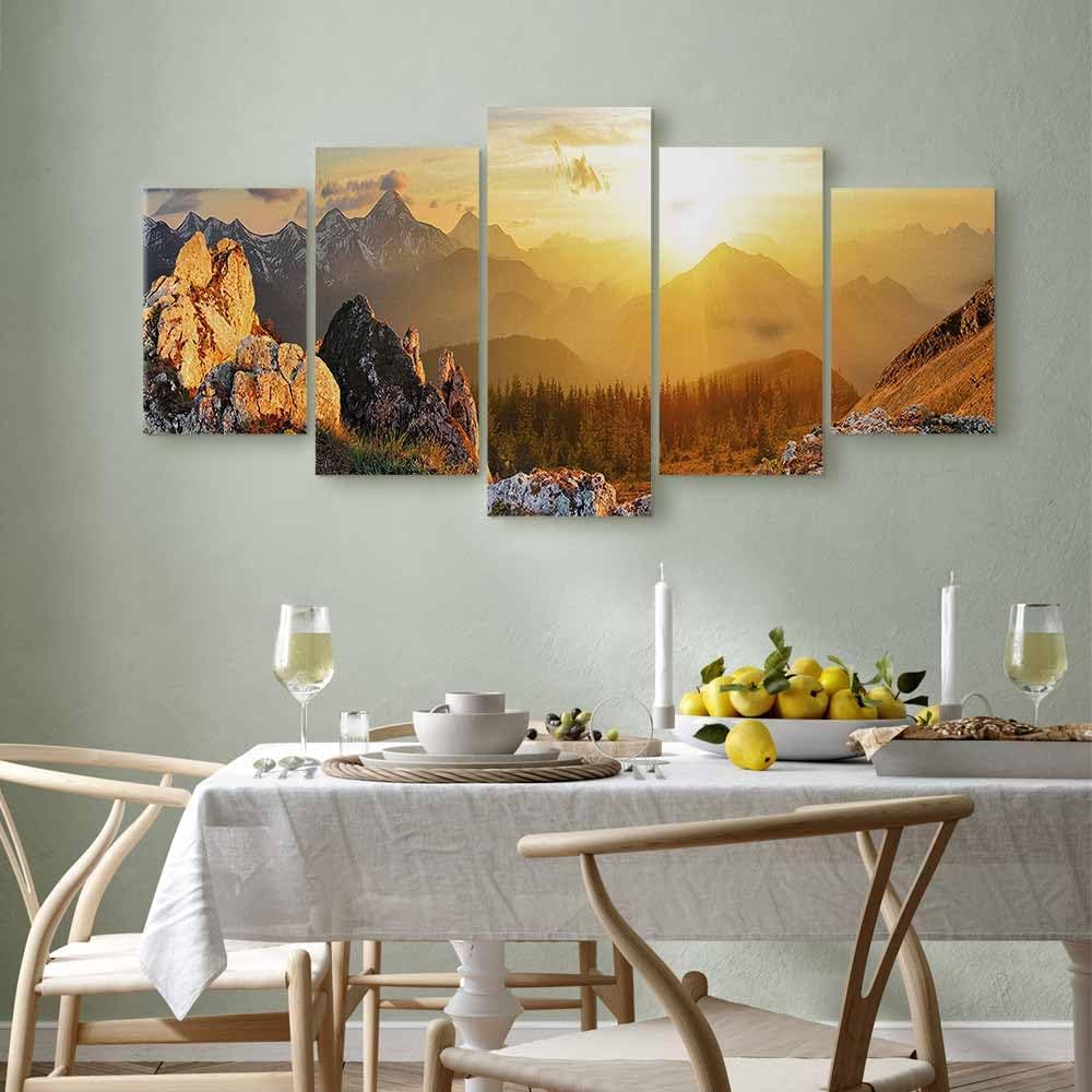artgeist Acoustic Canvas Wall Art Nature Mountains 80x40 in - 5pcs Picture with Acoustic Foam Sound Print Artwork Room Acoustics Soundproofing Landscape Sky c-B-0056-b-m