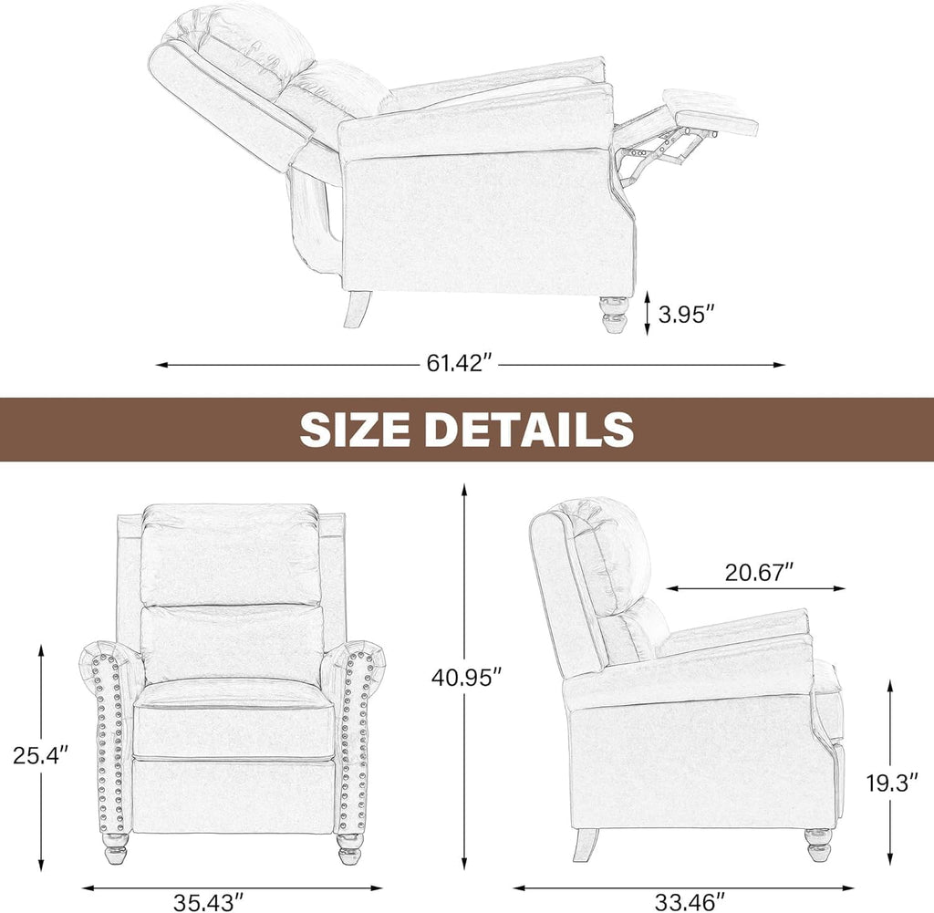 Floral Pushback Recliner Chairs Set of 2, Fabric Overstuffed Armchair Push Back Accent Chair for Living Room, Rivet Trim Club Chair Home Theater Single Sofa Bedroom Reading Seat
