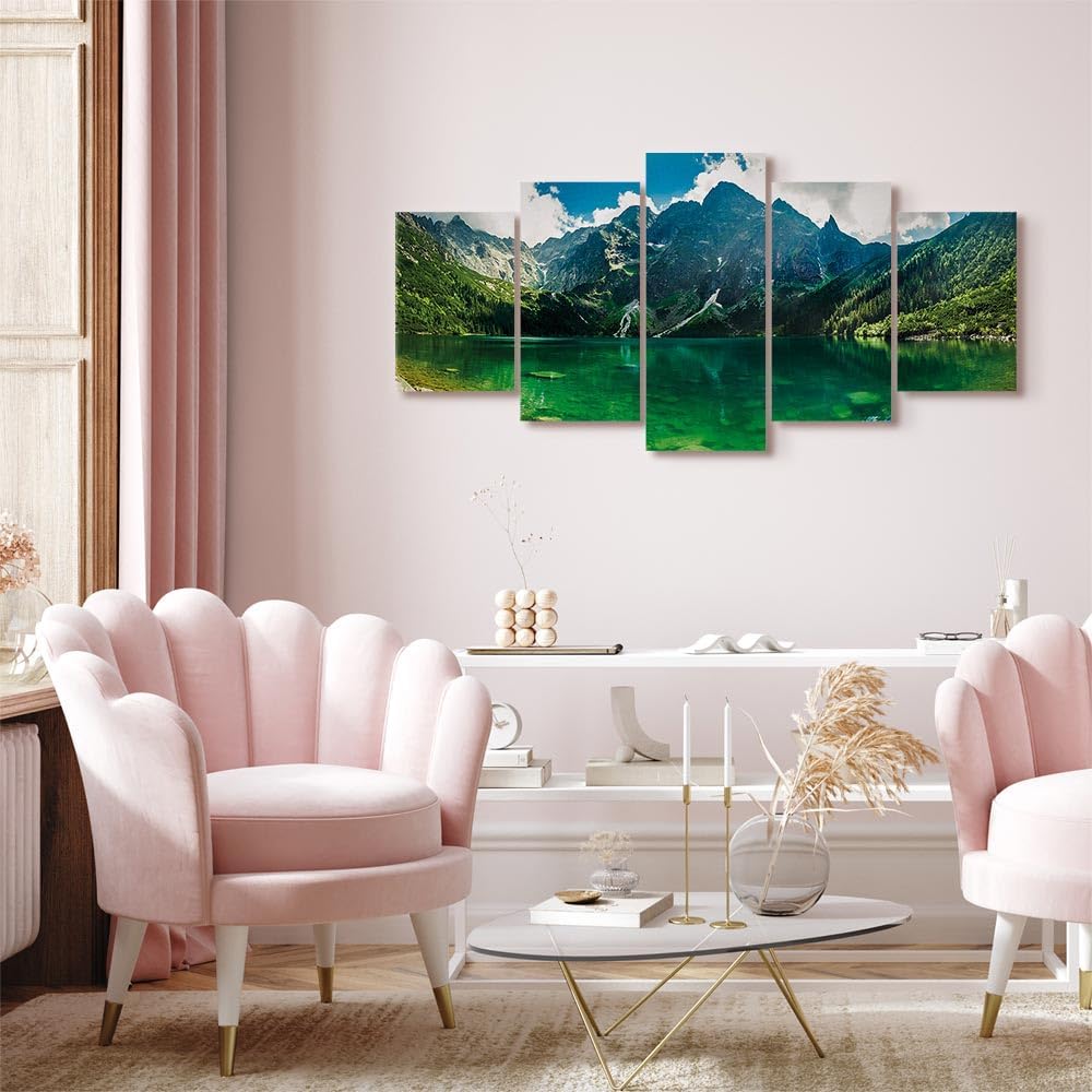 artgeist Acoustic Canvas Wall Art Nature Mountains 80x40 in - 5pcs Picture with Acoustic Foam Sound Print Artwork Room Acoustics Soundproofing Landscape Sky 030212-102