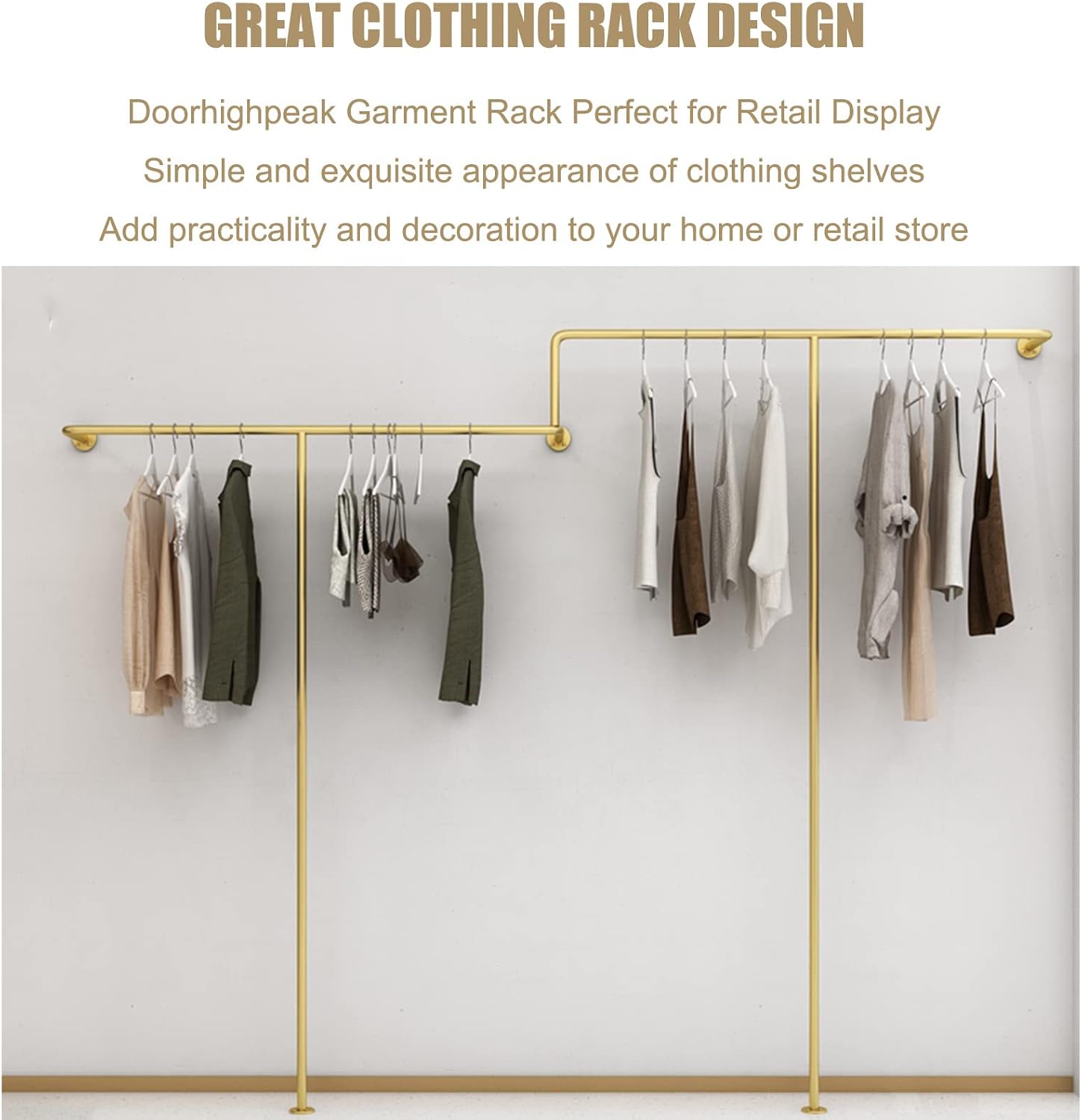 Clothing Store Creative Display Stands Clothes Rail, Entrance Porch Organization Hanging Garment Rack, Wall Mounted Storage Clothes Shoe Bag Pipe Shelf, BOU(Dold-Length 200CM