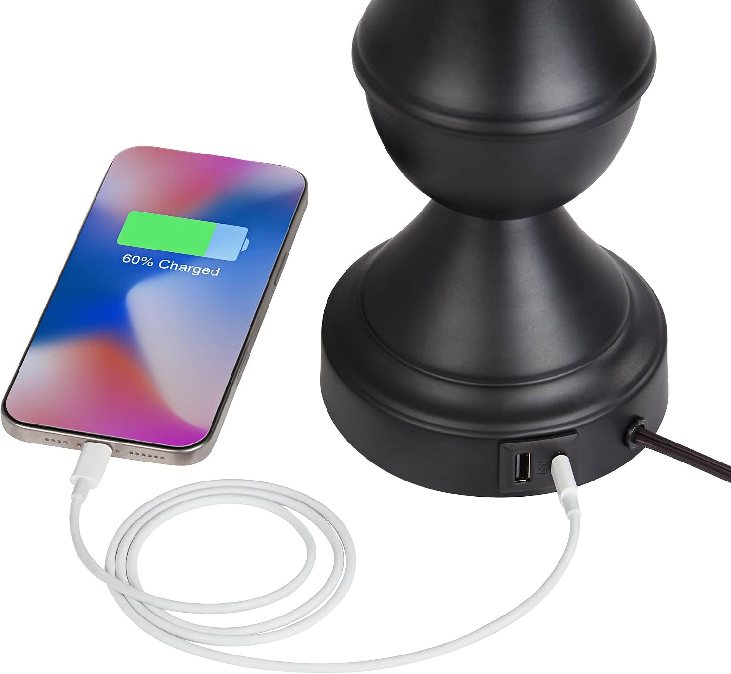 Regency Hill Traditional Table Lamps 25' Tall Set of 2 with USB Charging Port Bronze Metal LED Touch On Off Black Faux Silk Drum Shade for Bedroom Living Room House Home Desk Bedside Office