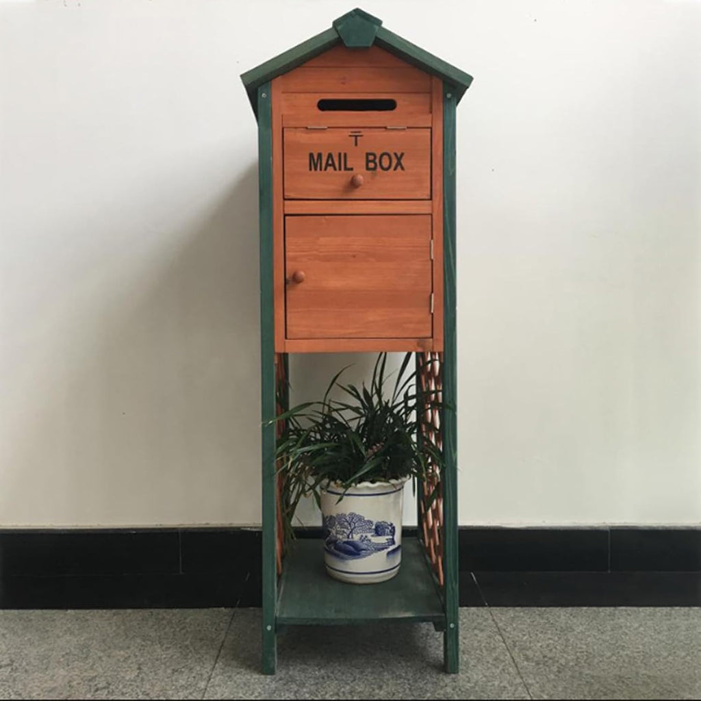 Vertical Wooden Outdoor Mailbox Creative Garden Milk Post Box, Rustic Home Street Mailbox Decoration Weatherproof Decor