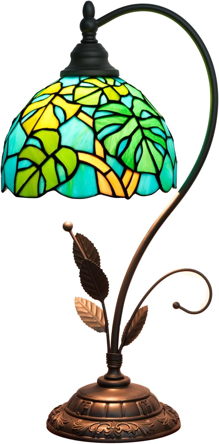 Tiffany Table Lamp Monstera Deliciosa Green Stained Glass Bedside Lamp Tiffany Style S Metal Monstera Swiss Cheese Plant Desk Light for Home Living Room Office Dormitory Bar Family Friends Gift