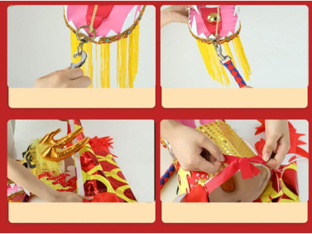 Dragonhead Dance Streamers，Dragon Flowy Spinning， Chinese Dragon Lion Dance Silk Streamer Multicolor 10m/12m(E,12 Months)