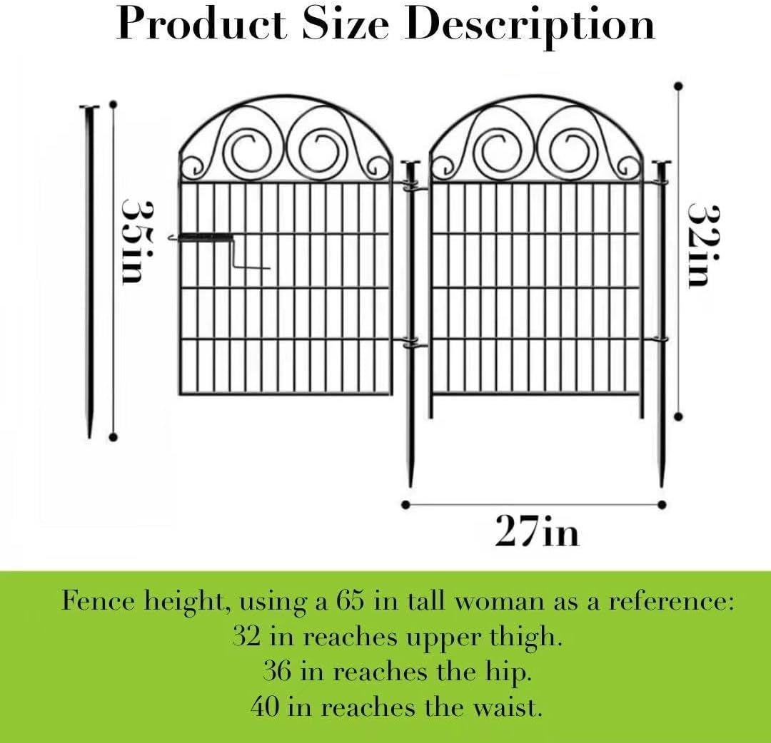 Getlay Tall Garden Fence with Gate, 32 Inch(H) 24 Panels Total Length 52.5 Ft Dog Fence Outdoor, Decorative Fence for Garden,Metal Temporary Fencing│Patented