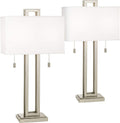 Possini Euro Design Gossard 30' Tall Rectangle Large Modern End Table Lamps Set of 2 Pull Chain Silver Brushed Nickel Finish Metal White Shade Living Room Bedroom Bedside Nightstand House Office