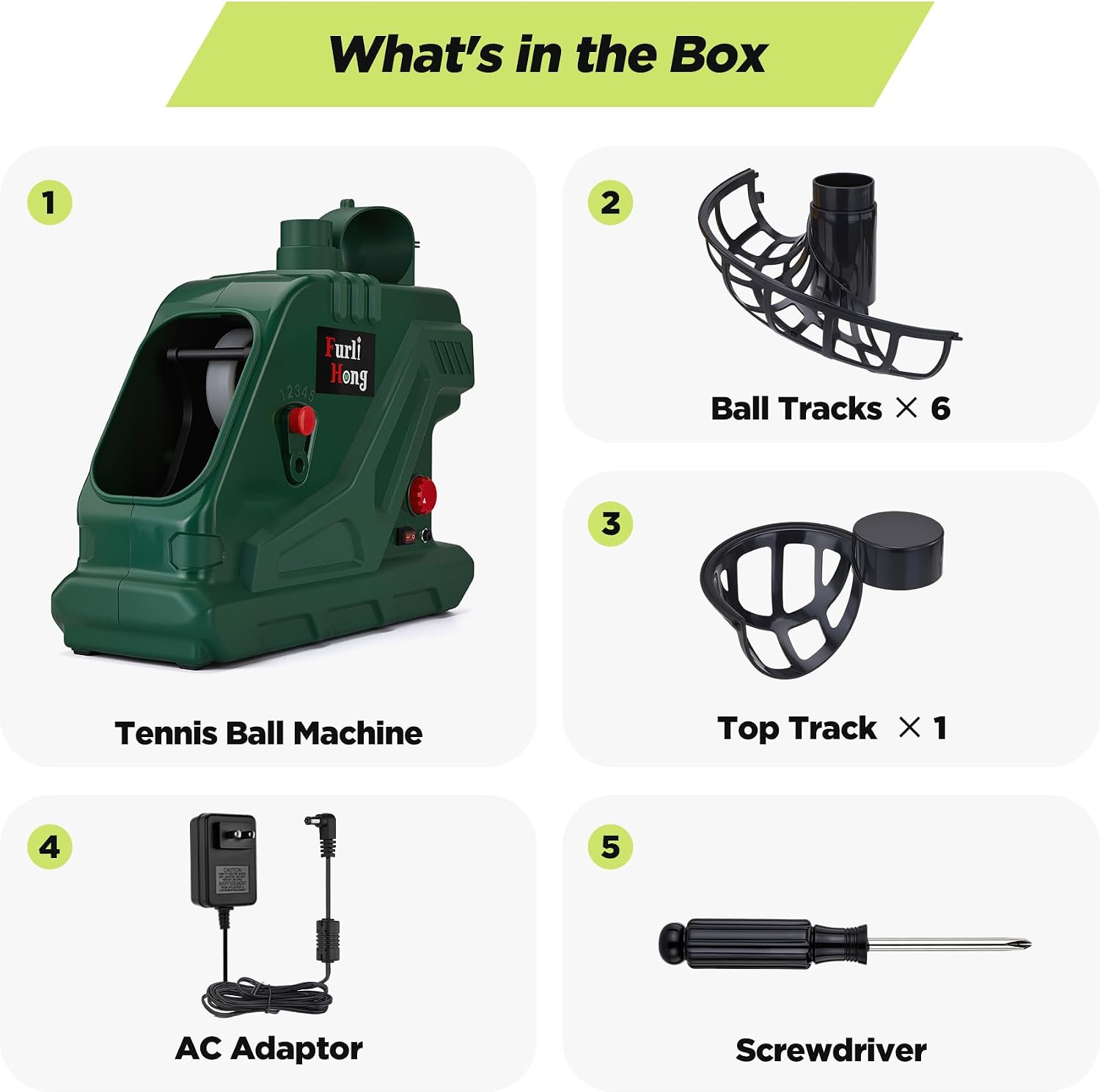 Furlihong 3819BH Portable Tennis Ball Machine – 5 Adjustable Angles, 2 Power Levels, 4 Serve Intervals, Up to 30 MPH, for All Skill Levels Training