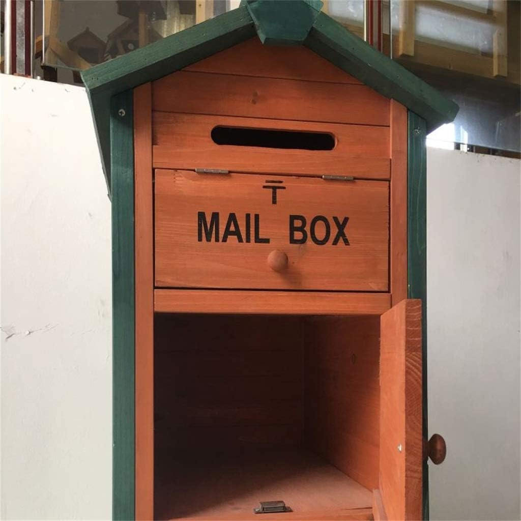 Mailbox, Waterproof Vertical Post Box Large Capacity Natural Wooden Newspaper Magazine Security Letterboxes for Outside Wall, Wedding (41.5×53.5×123.5cm)