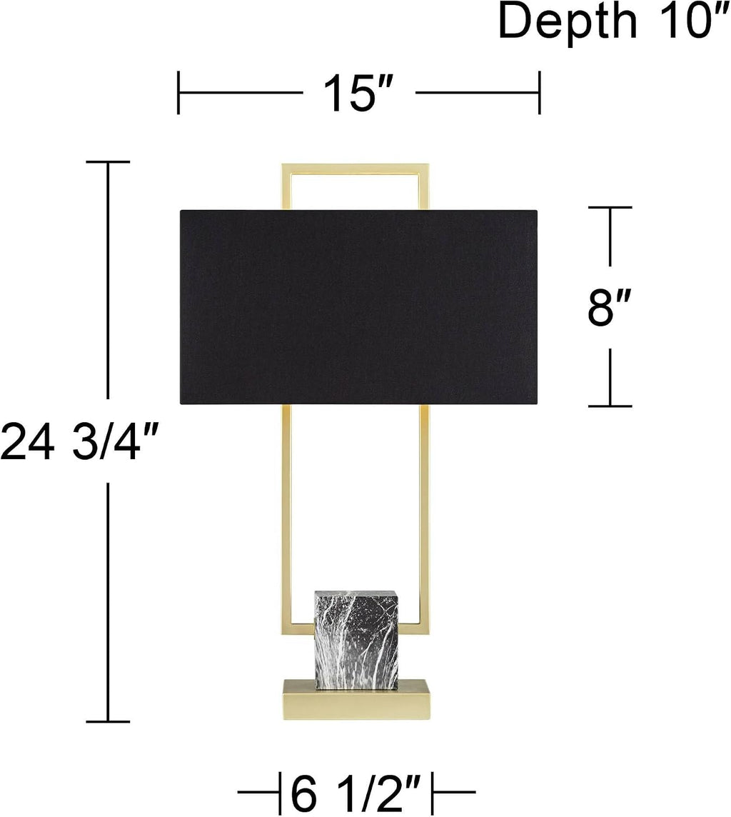 360 Lighting Carl 24 3/4' High Modern Table Lamps Set of 2 Gold Finish Metal Living Room Bedroom Bedside Nightstand House Office Home Reading Kitchen Entryway Console Family Black Shade