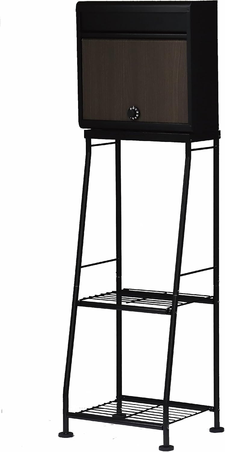 Green Life PS04FH614DM(MBK) Post Stand Set, Outdoor, Compatible with A4 Envelopes, with Dial Lock, Wood Grain Matte Black, Slim, Wood Grain Post Stand Set (Matt Black)