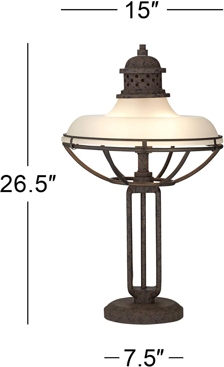 Franklin Iron Works Rustic Industrial 3-Way Table Lamp 26 1/2' High with USB Dimmer Rust Bronze Metal Cage Haft Dome Glass Shade for Bedroom Living Room House Home Desk Bedside Nightstand Office