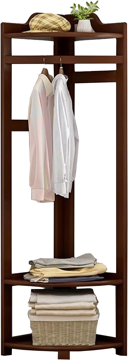 Coat Rack Stand Clothes Rack Stand, Free Standing Furniture, Corner Bedroom Hall Entryway Organizer, Keep Your Garment Shoe Hat Handbag Items Storage(Dark Brown-45X45X160CM