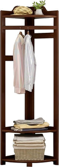 Coat Rack Stand Clothes Rack Stand, Free Standing Furniture, Corner Bedroom Hall Entryway Organizer, Keep Your Garment Shoe Hat Handbag Items Storage(Dark Brown-45X45X160CM