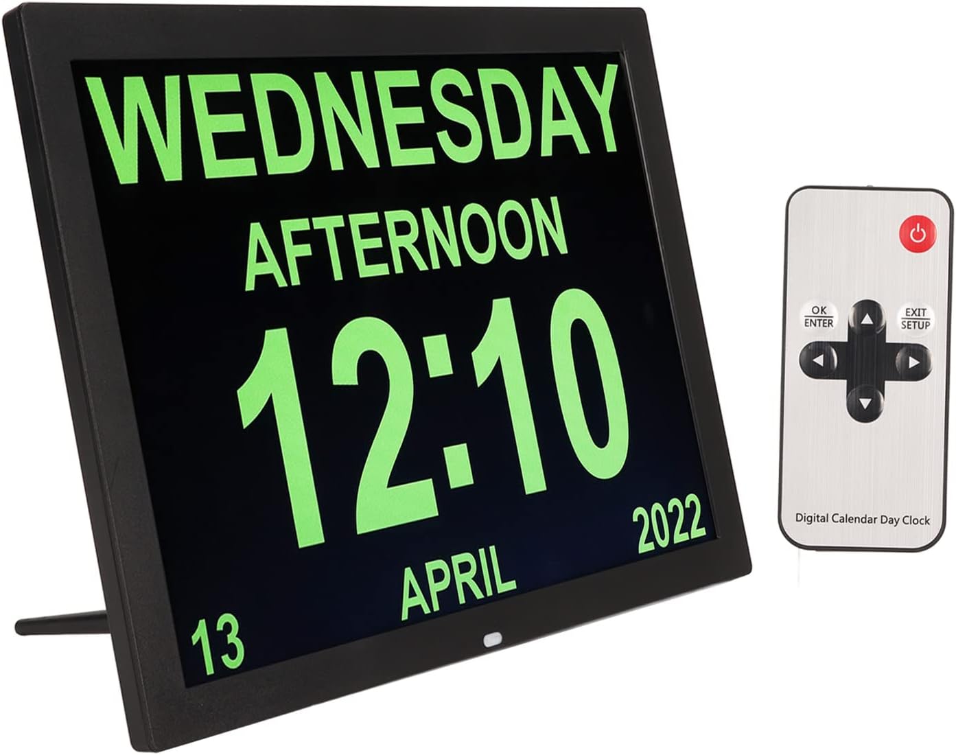 Septpenta Digital Calendar Alarm Clock Day Clock with 15' Large Display, 10 Languages, with Remote Control/Calendar/Alarm/Date/Day for Visually Impaired, Elderly, Dementia(USA)