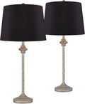360 Lighting Lynn Country Cottage Core Farmhouse Rustic Buffet Table Lamps 26.75' Tall Skinny Set of 2 Light Beige Wood Black Faux Silk Drum Shade for Living Room House Bedside Nightstand Home