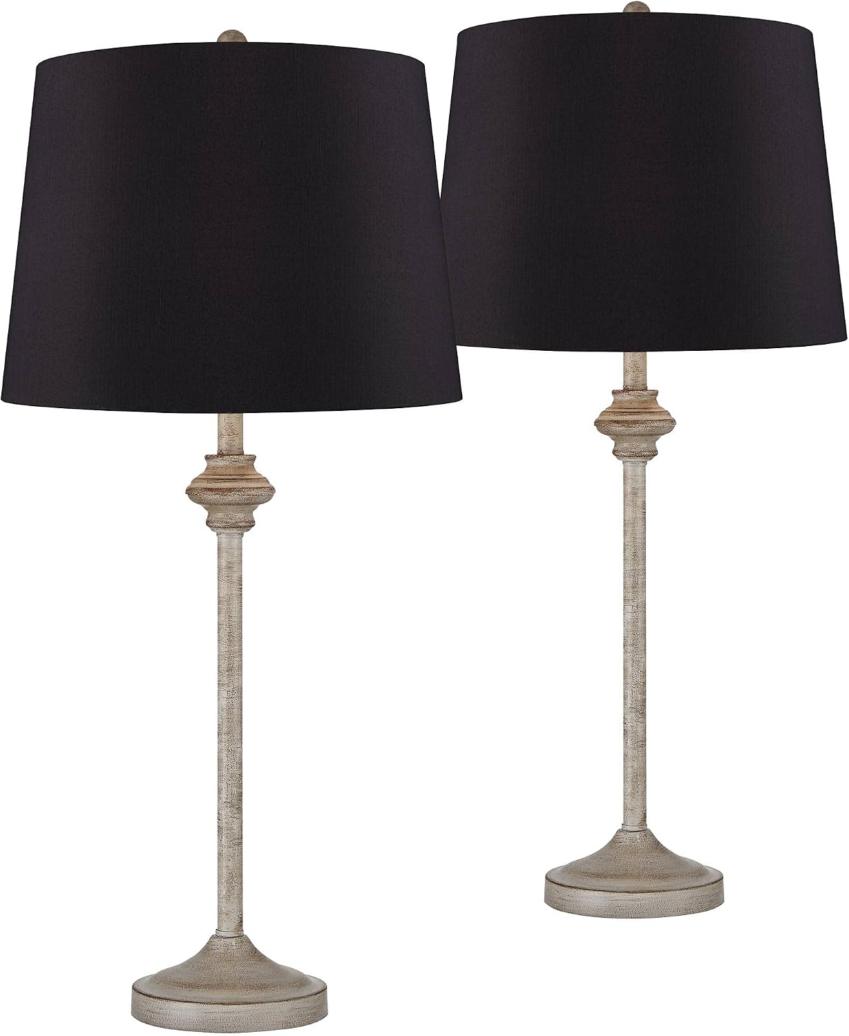 360 Lighting Lynn Country Cottage Core Farmhouse Rustic Buffet Table Lamps 26.75' Tall Skinny Set of 2 Light Beige Wood Black Faux Silk Drum Shade for Living Room House Bedside Nightstand Home