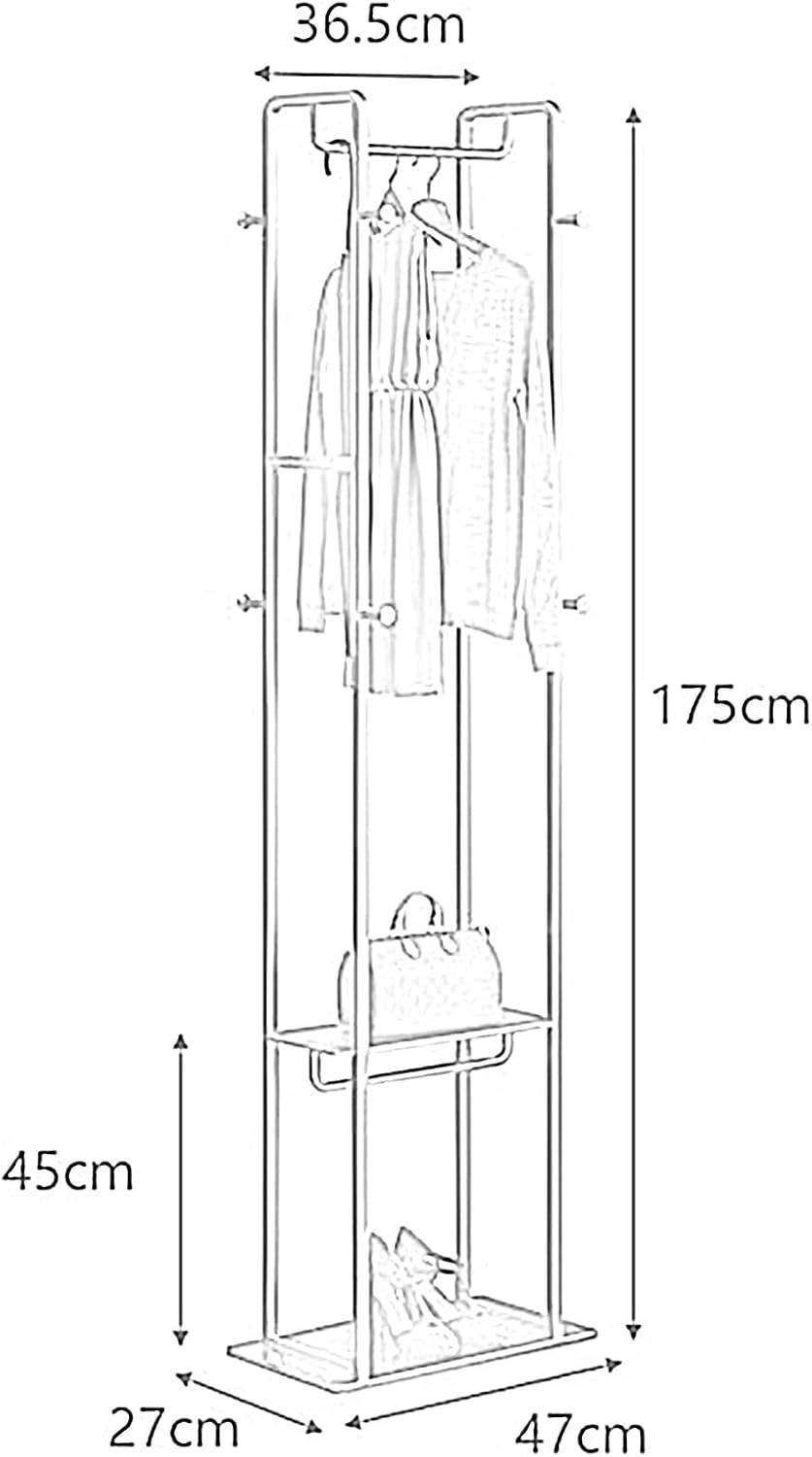 Coat Rack Stand Clothes Rack Stand, Stable Storage Holder, Large Capacity Garment Shoe Handbag Scarfs Organizer, Ideal for Hall Bedroom Entryway Offi(Black-47x27x175CM