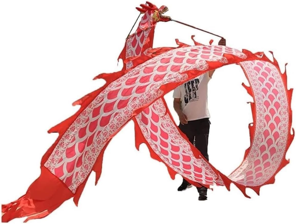 Lion Dance Streamer Dragon Dance Silk Lion Entertainment Equipments Outdoor Fitness Ribbon Perfect Lifelike Dragon Dances Costume(Red,8m/26.2ft)