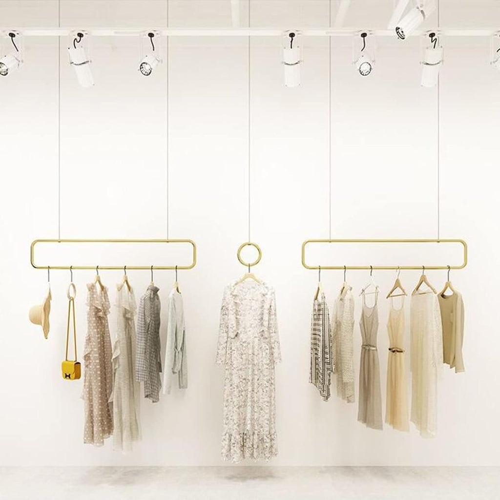 Clothes Rack, Creative Height Adjustable Chain, Clothing Store Ceiling Rack, Clothes Storage Rack, Metal Hanger, M Display Rack (Round Ring