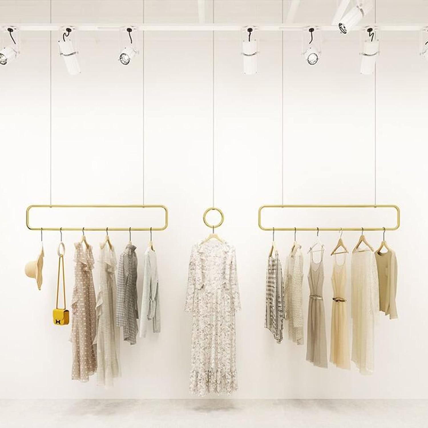 Clothes Rack, Creative Height Adjustable Chain, Clothing Store Ceiling Rack, Clothes Storage Rack, Metal Hanger, M Display Rack (Round Ring