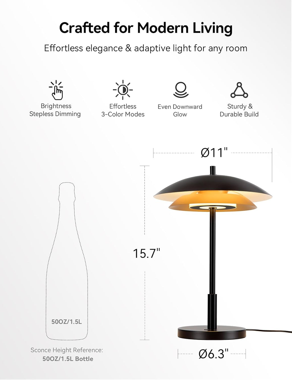 Tubicen Modern Industrial Table Lamp Black and Gold Bedside Nightstand Lamp with Charging Port 3-Color Dimmable 18W LED Modern Plug in Metal Art Deco Touch Lamp for Living Room Bedroom Office 15.7' H
