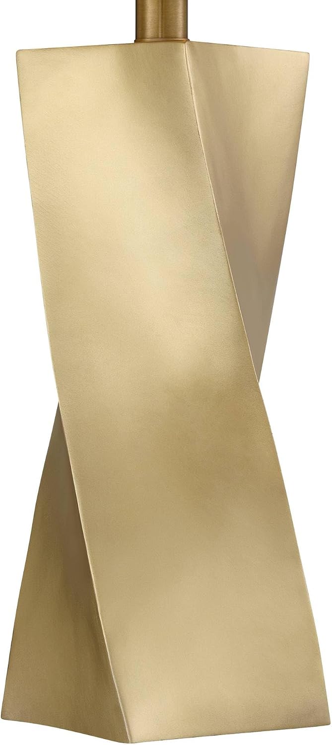 360 Lighting Arabella 25' High Geometric Modern 3-Way Table Lamps Set of 2 Gold Finish Fabric Off-White Shade Living Room Bedroom Bedside Nightstand House Office Home Reading Kitchen Entryway