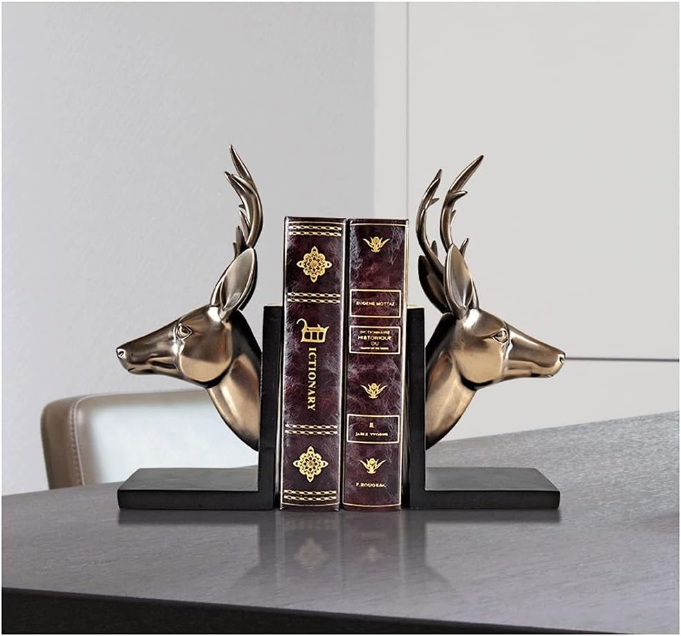 Book End Creative Bookends Art Book Ends Classic European Retro Deer Head Bookend Home Office Decoration Fashion Gifts (Color : Black)