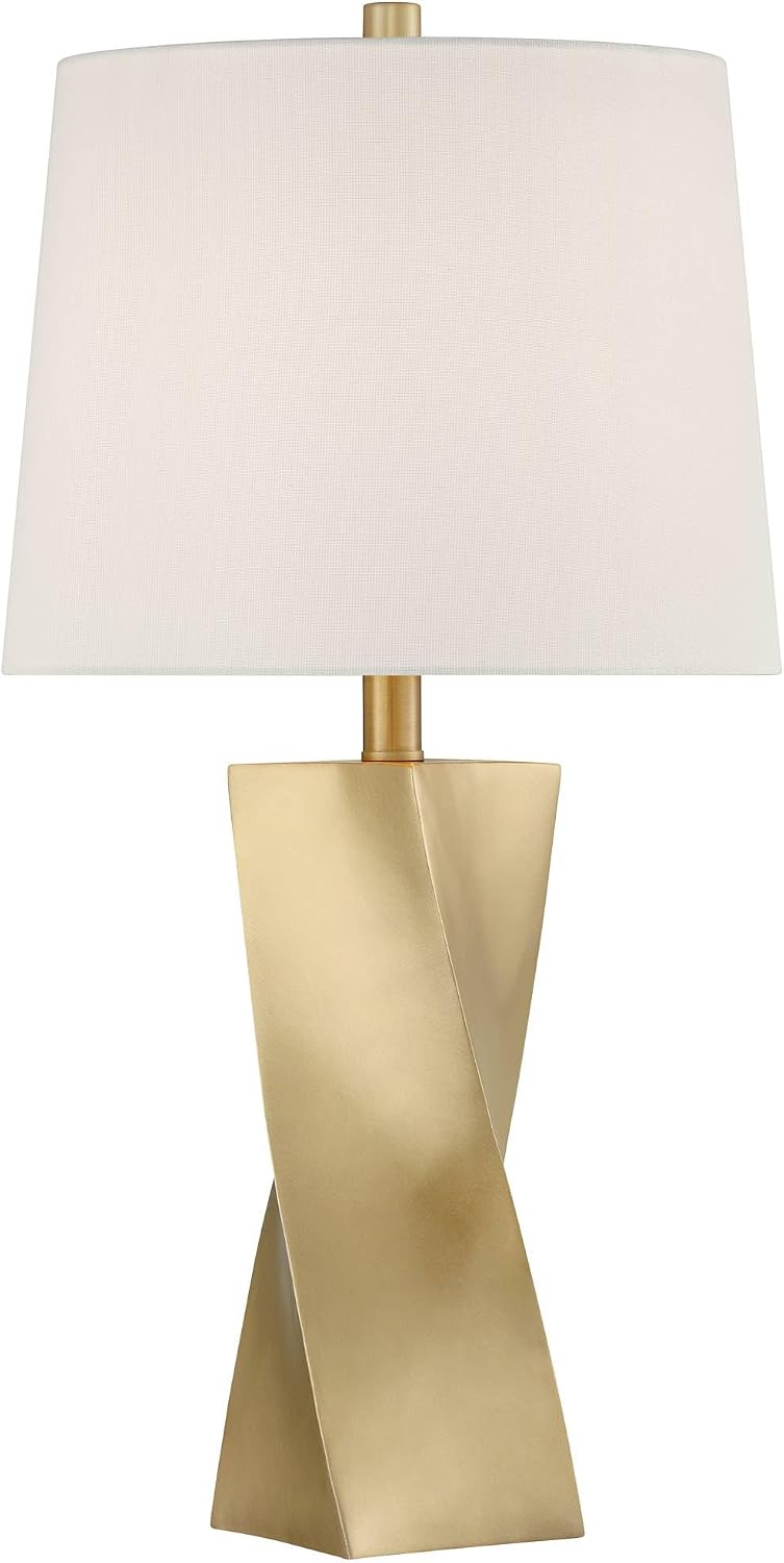 360 Lighting Arabella 25' High Geometric Modern 3-Way Table Lamps Set of 2 Gold Finish Fabric Off-White Shade Living Room Bedroom Bedside Nightstand House Office Home Reading Kitchen Entryway