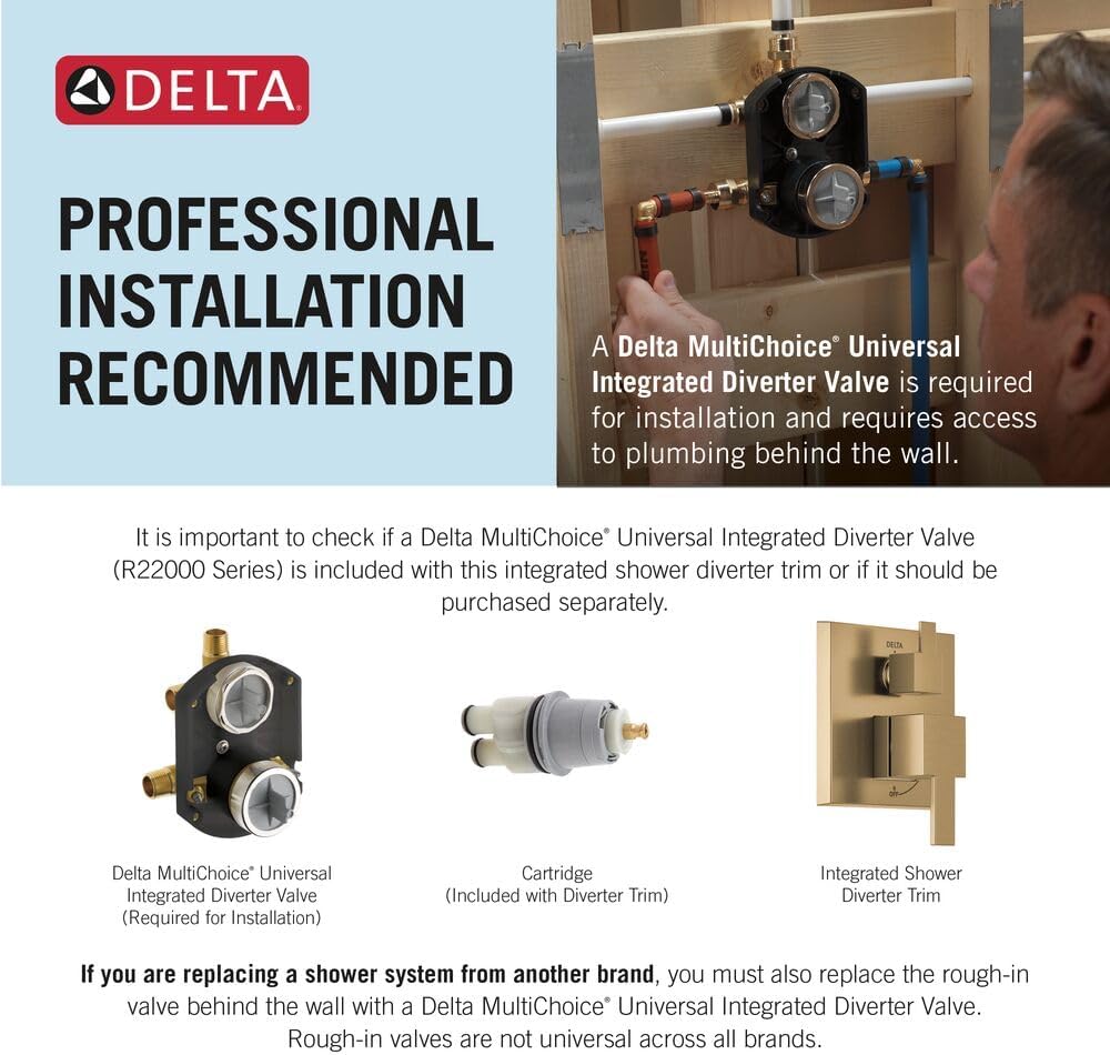 DELTA FAUCET T24967-BL Angular Modern Monitor 14 Series Valve 6-Setting Integrated Shower Trim with Diverter, Matte Black, (Valve Not Included)