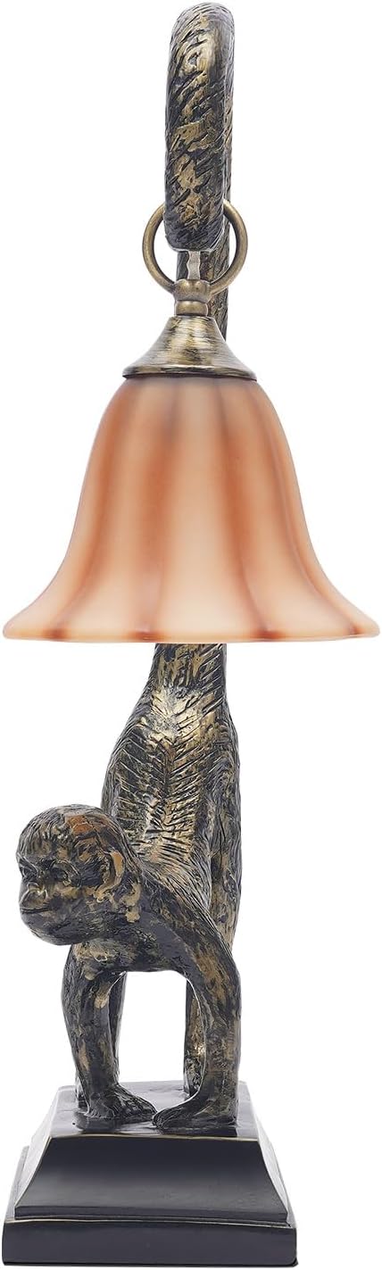 Bedside Table Lamp, Monkey Desk Lamp E26 Creative Animal Gold Resin Bed Side Lamps Sitting Monkey Lighting Fixture for Bedroom Office Bar Cafe Living Room Decor (Right)