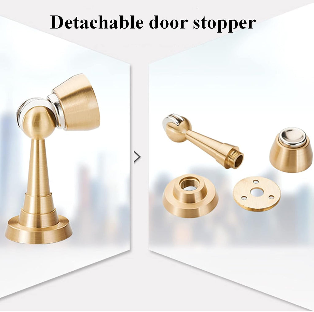 2 Pack Magnetic Door Stops, Brass Finish Door Stop, Metal Magnetic Door Holder, Floor Mounted Or Wall Mounted, Decorative Magnetic Door Catch to Prevent Wall and Door Damages