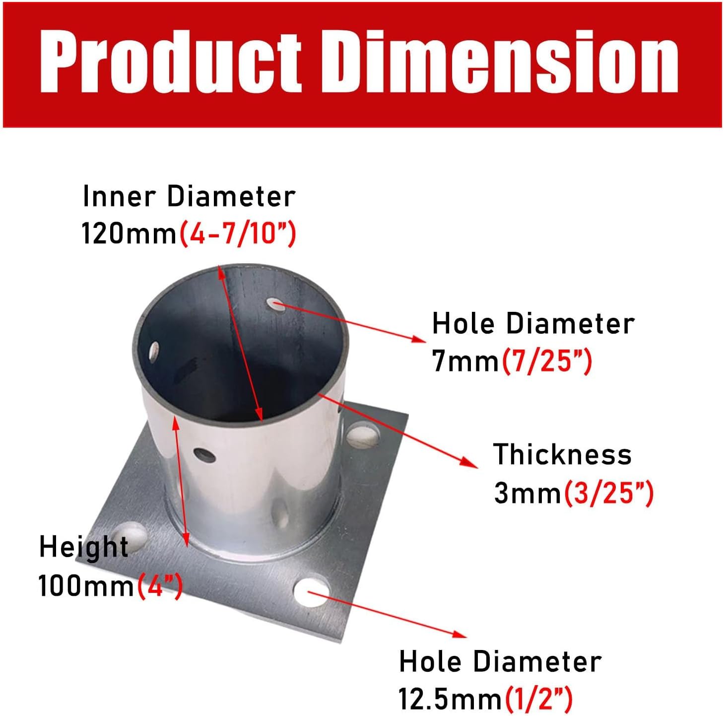 LZMZMQ 3.5 4 Inch Round Post Base, Stainless Steel Flange Anchor Base for Porch/Handrail/Railing/Fences/Mailboxes/Deck Roof, Surface Mount Post Base, 1 2 4 6 10 Pack(2pcs,Dia 120mm(4-7/10'))