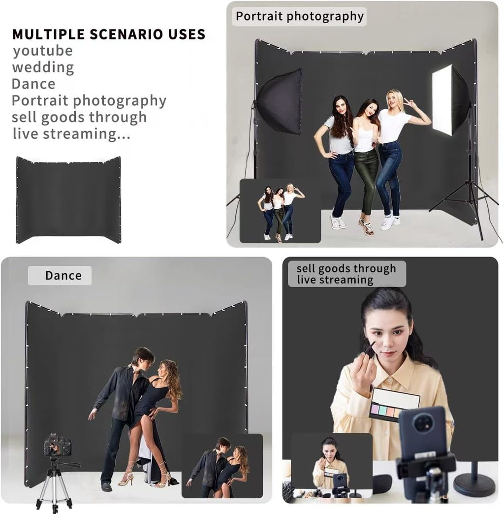 13.12ft * 7.87ft Portable Black Screen Large Screen Cutout Background wall Photography Backdrop Black Screen Support System, Suitable for Live Streaming, Character Shooting, Weddings, Video Studios
