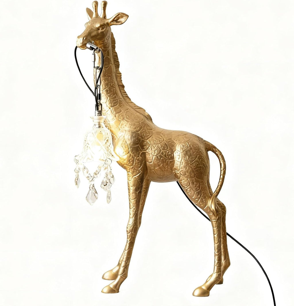 Resin Big Giraffe Table Lamp,H23.6in,Cute Animal Decor Lamp for Bedroom Living Room, Eye-Caring LED Light with Crystal Lampshade for Kids Adults (Gold H23.6)