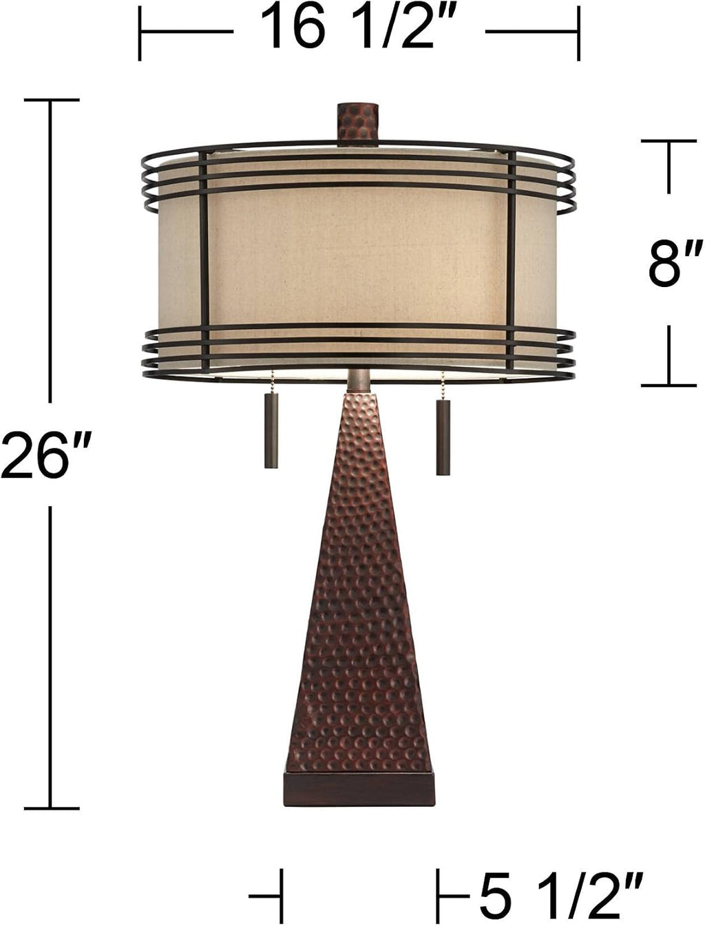 Franklin Iron Works Niklas 26' High Industrial Farmhouse Rustic Table Lamps Set of 2 USB Port Pull Chain Brown Bronze Finish Metal Tan Shade Living Room Charging Bedroom Bedside Nightstand House