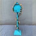 Iron Post Mailbox with Stand, Decorative Cottage Mail Box with Artificial Flowers, Outdoor Mailbox for Courtyard and Exterior Use(Blue)