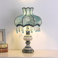Victorian Style Blue Table Lamp, Flower Decorative Bedside Desk Lamp with Bead Curtain, Resin Base, Elegant Night Light for Bedroom Nightstand