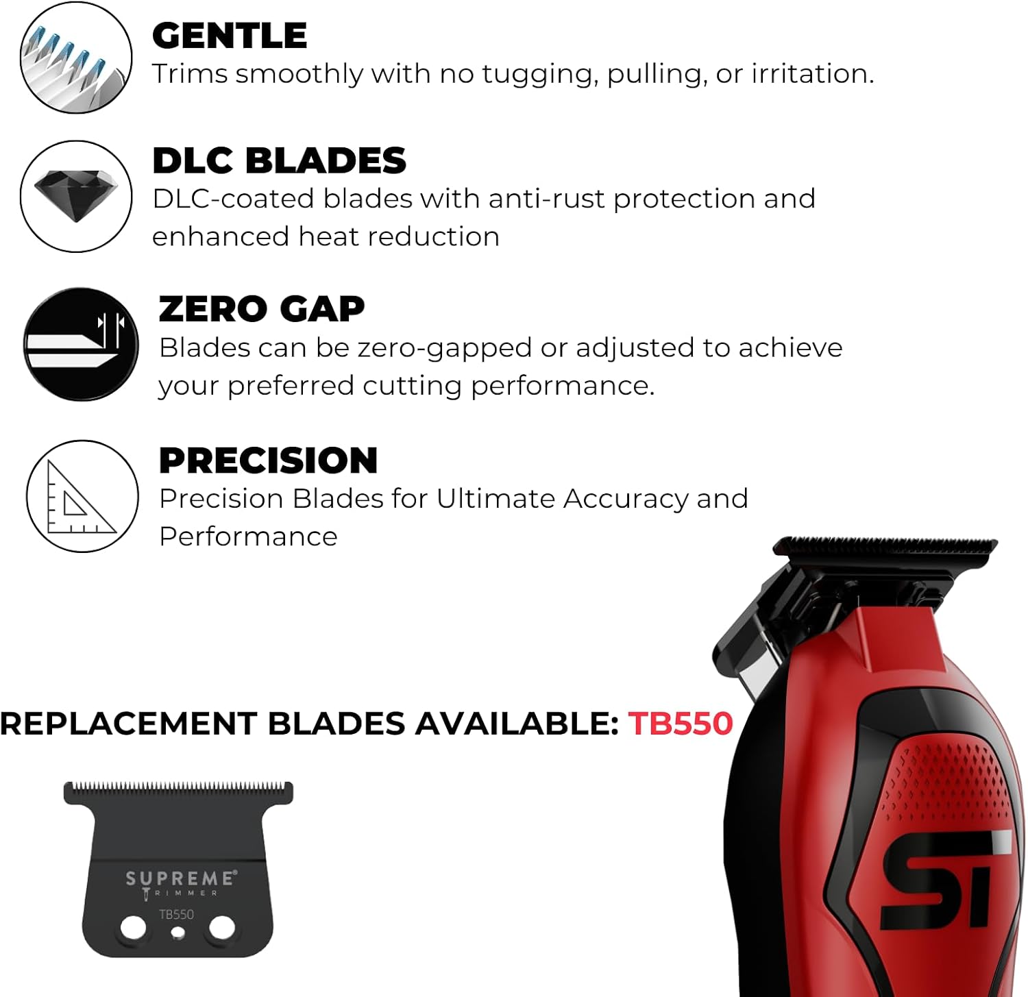 Supreme Trimmer Darkstar 72 Trimmer ST700 with Magnetic Vector Motor | 180 Min Run Time, 9000 RPM Barber Hair Trimmer | Low Noise, Professional Beard Trimmer DLC Blades