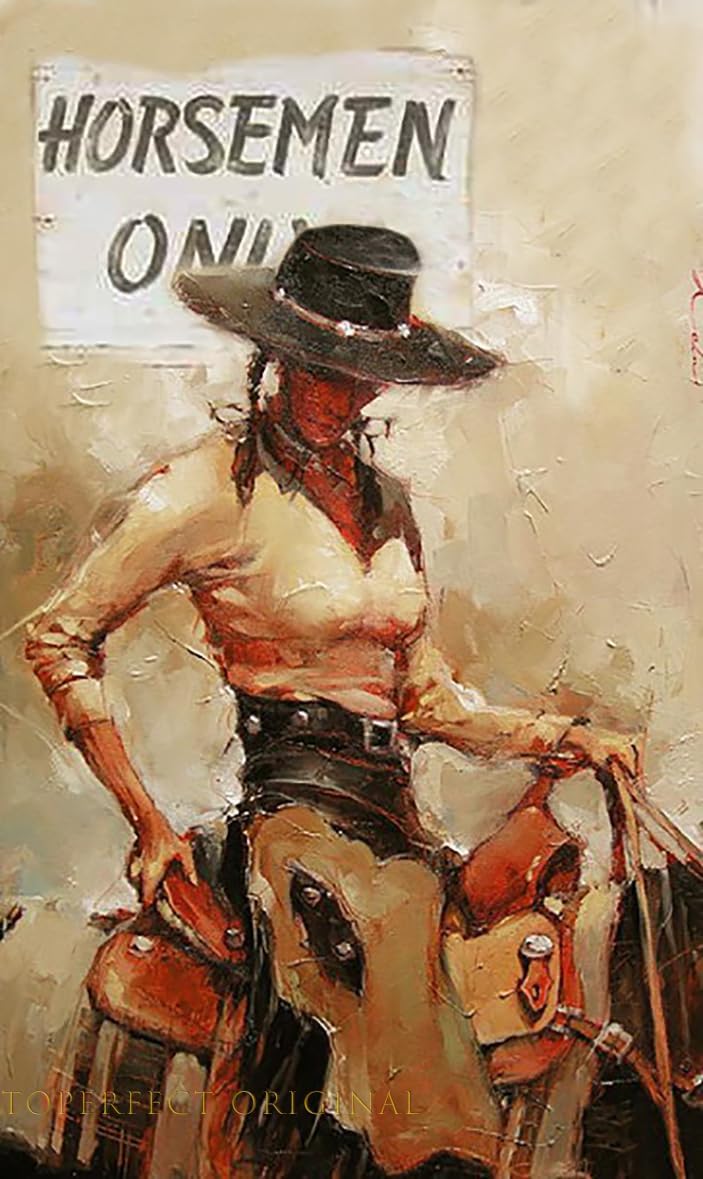 Toperfect Original Western Art Paintings on Canvas, Cowgirl Cowboy Canvas Art Modern, Feminism Wall Décor for Ladies, Contemporary Women Artworks, Hand Painted by College Teachers 1, Horsemen Only