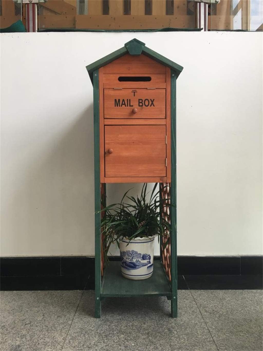 Mailbox, Waterproof Vertical Post Box Large Capacity Natural Wooden Newspaper Magazine Security Letterboxes for Outside Wall, Wedding (41.5×53.5×123.5cm)