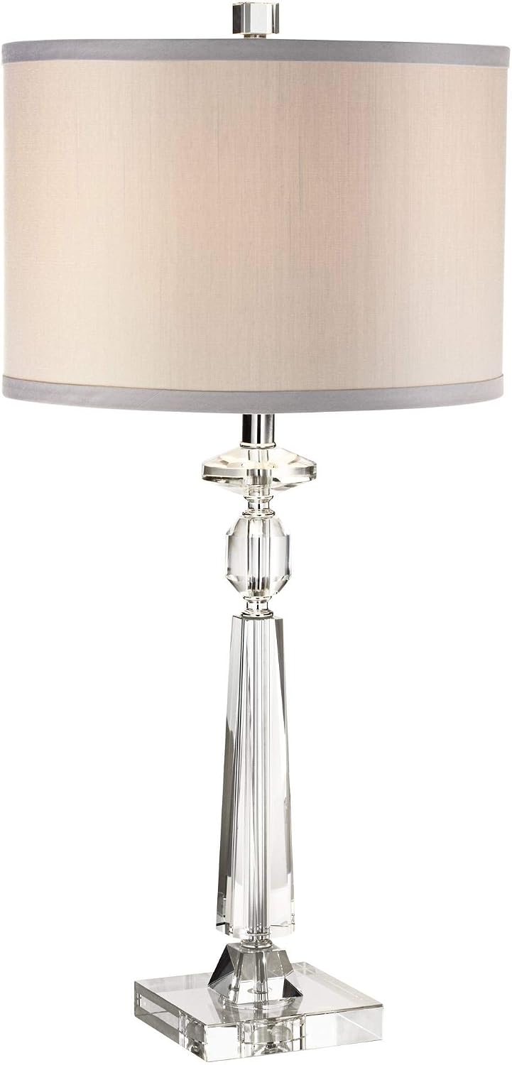 Vienna Full Spectrum Aline 26 1/2' Tall Traditional Table Lamp Clear Crystal Single Gray Shade Living Room Bedroom Bedside Nightstand House Office Home Reading Kitchen Entryway Console Family