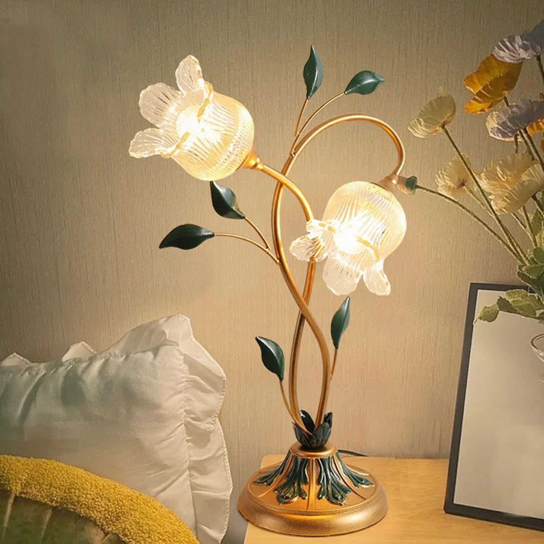Crystal Table lamp Decorative Desk Lamp Bedroom Warm Bedside Artistic Rose Flower Gift Table Lamps(Large)
