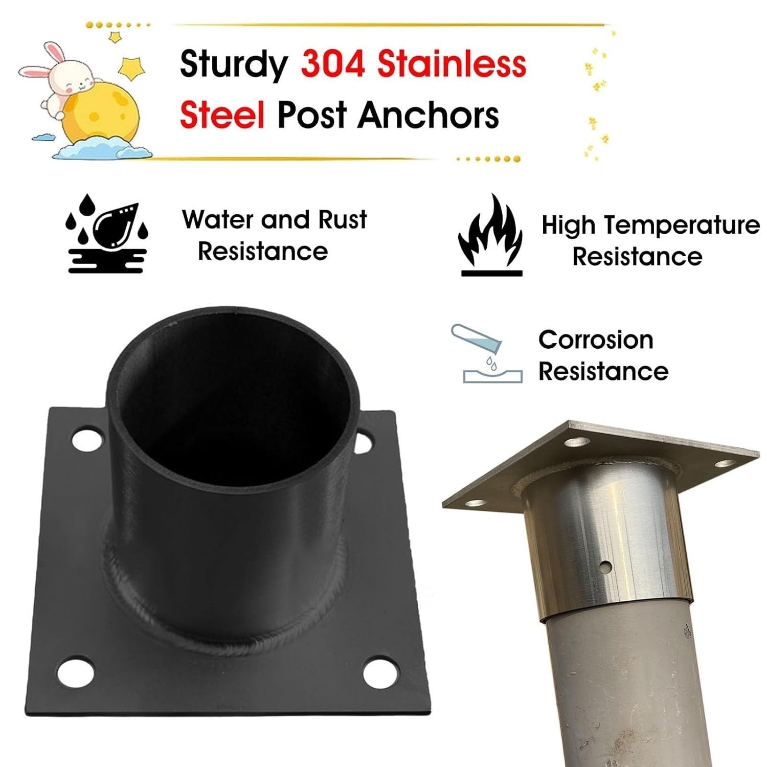 Post Base Anchor Kit 8 Pieces Fence Post Anchors for Wooden Posts, Mailboxes, Railings, Elevated Deck Anchors Support Black ﻿(20mm(4/5in))