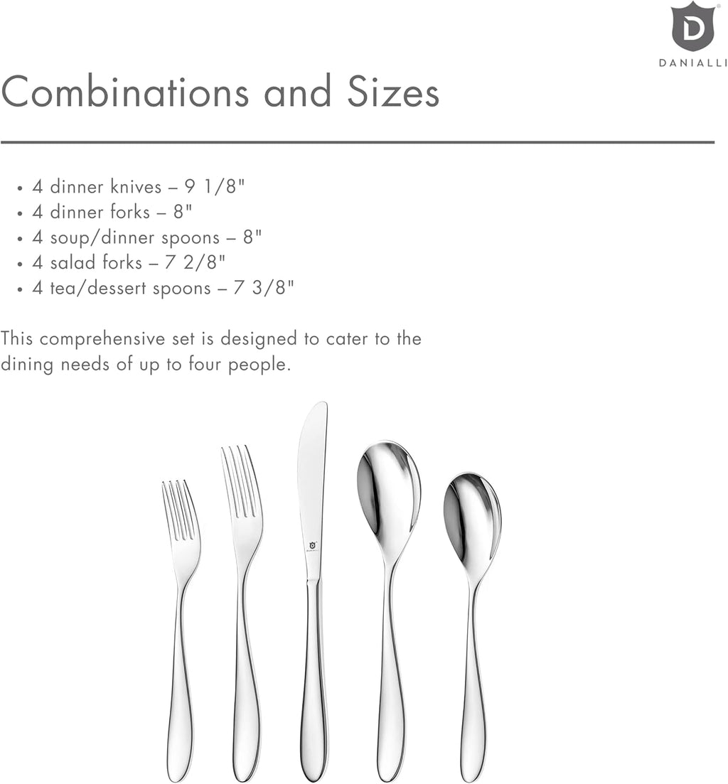 Danialli Matte Silverware Set, 18/10 Stainless Steel Satin Flatware, Modern Brushed Finish Cutlery, Dishwasher Safe & Durable, Built to Last (40-Piece, Marettimo)