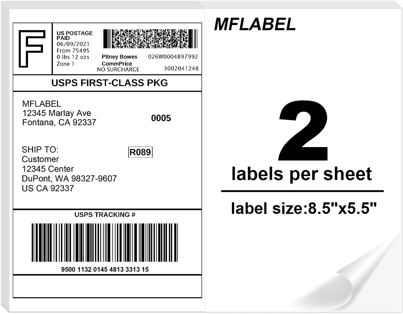 MFLABEL Half Sheet Laser/Inkjet Shipping Labels(8000Labels)