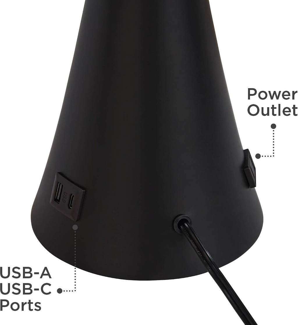 360 Lighting Karl 28 1/4' Tall Set of 2 Modern Table Lamps with USB Charging Ports and AC Power Outlet in Base Black Metal White Fabric Drum Shade for Bedroom Living Room House Bedside Nightstand