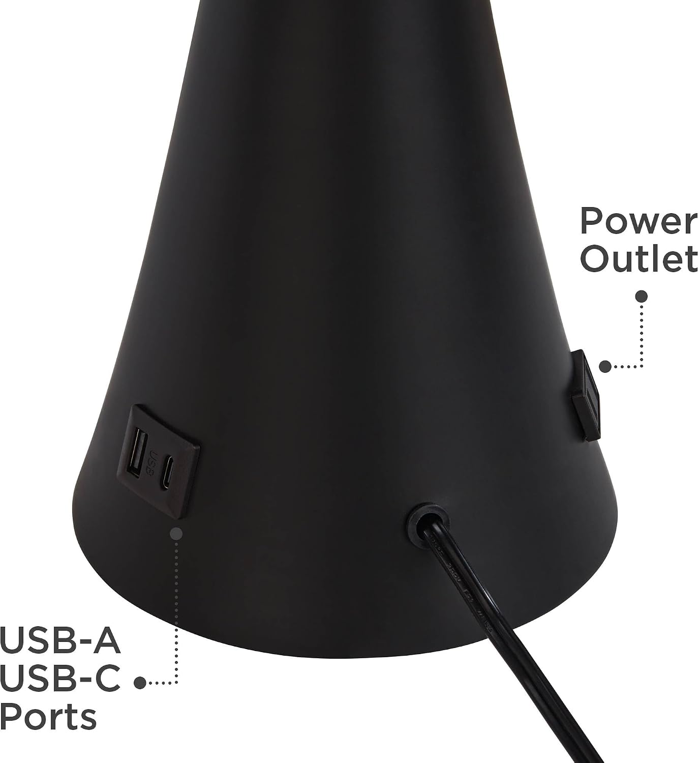 360 Lighting Karl 28 1/4' Tall Set of 2 Modern Table Lamps with USB Charging Ports and AC Power Outlet in Base Black Metal White Fabric Drum Shade for Bedroom Living Room House Bedside Nightstand