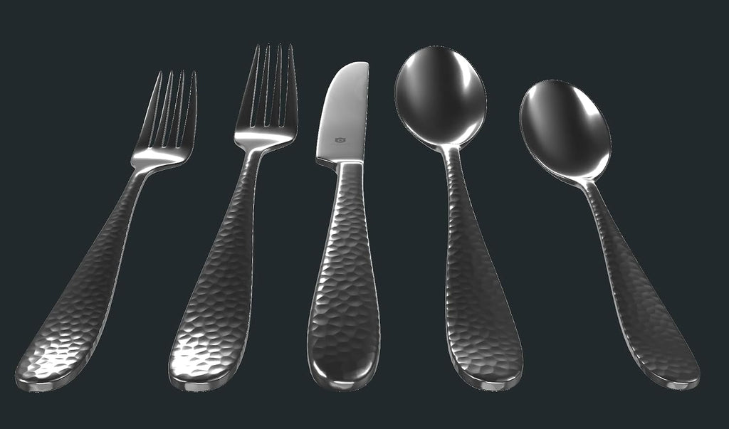 Danialli Matte Silverware Set, 18/10 Stainless Steel Satin Flatware, Modern Brushed Finish Cutlery, Dishwasher Safe & Durable, Built to Last (40-Piece, Fidenza Hammered)